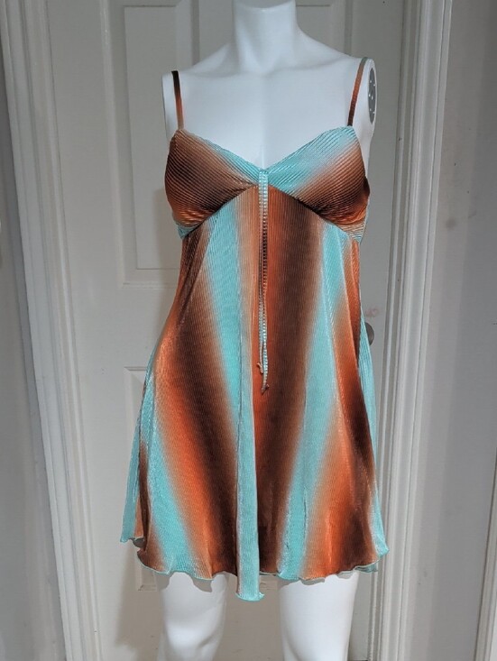 No Boundaries Dresses & Skirts - Y2K No Boundaries Aqua and Copper Striped Satin Textured Slip Dress Women's S